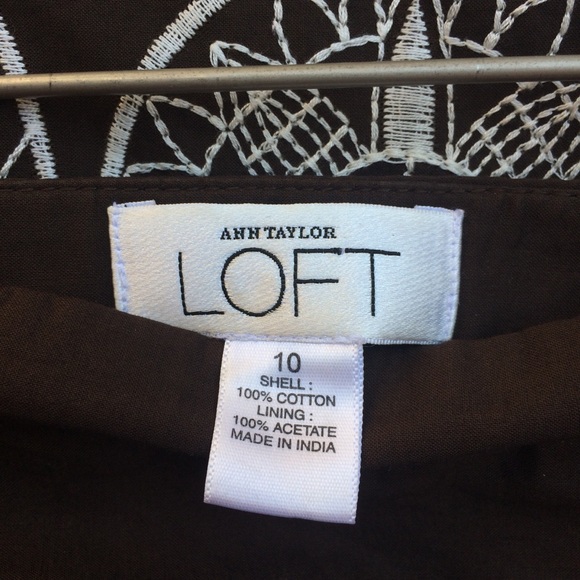 Ann Taylor LOFT Brown With White Embroidery Skirt - Picture 8 of 8